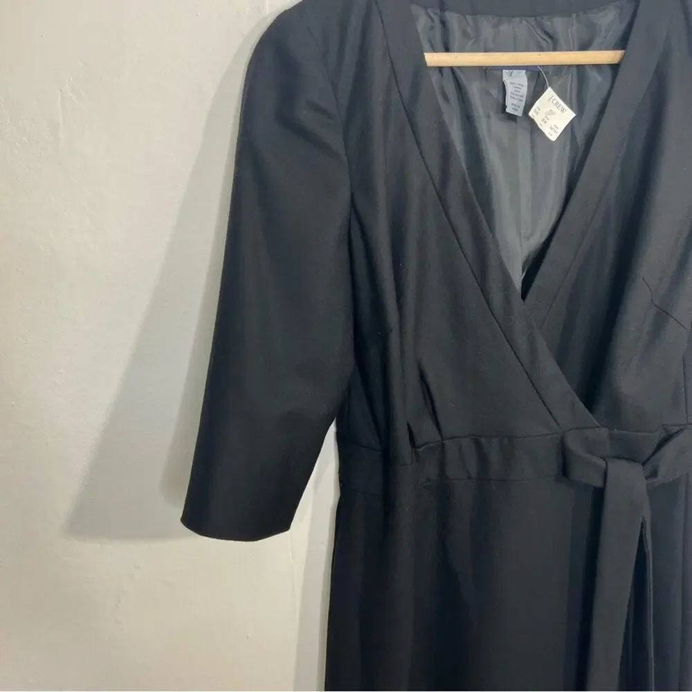 J. Crew Wool Fit and Flare Wrap Style Black Dress Size 6 NWT